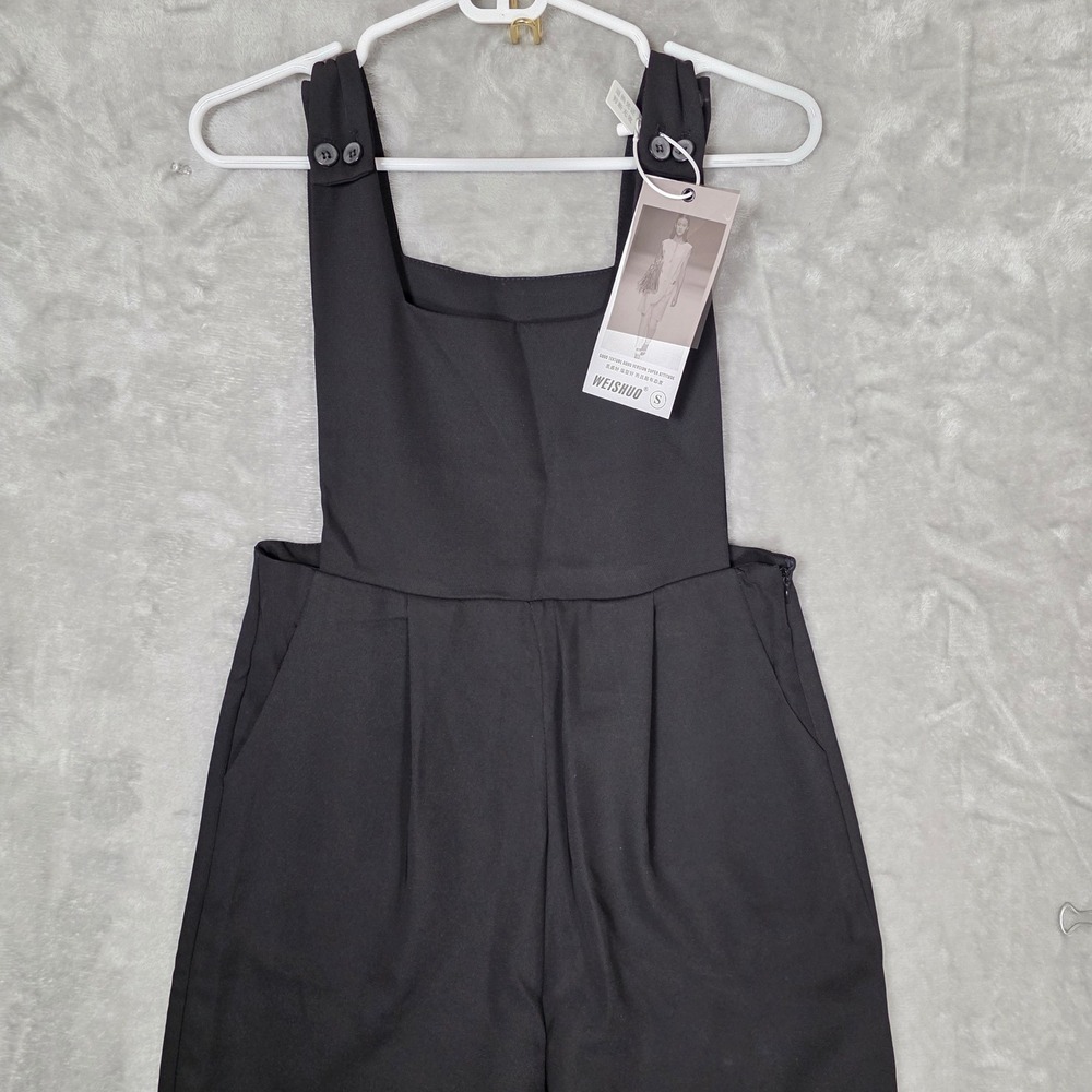Wide Leg Overalls Jumpsuit Square Neck Women S Black NEW Office Wear Chic Modern - Picture 3 of 15
